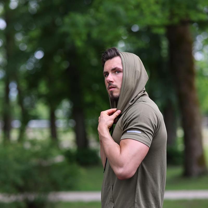 ZengVee 3 6 Pcs Men's Sweatshirt quick drying Moisture Wicking Short Sleeve Mesh Athletic Hooded T-Shirt,Simple Versatile Casual Sports suitness Tops