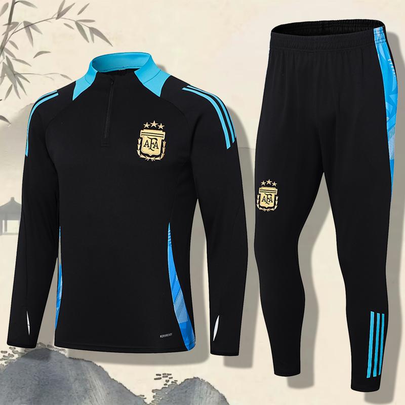 Children's Long-sleeved Sportswear 24-25 Season Argentina Black High-quality Slim-fit Version Quick-drying Football Warm-up Training Suit Set