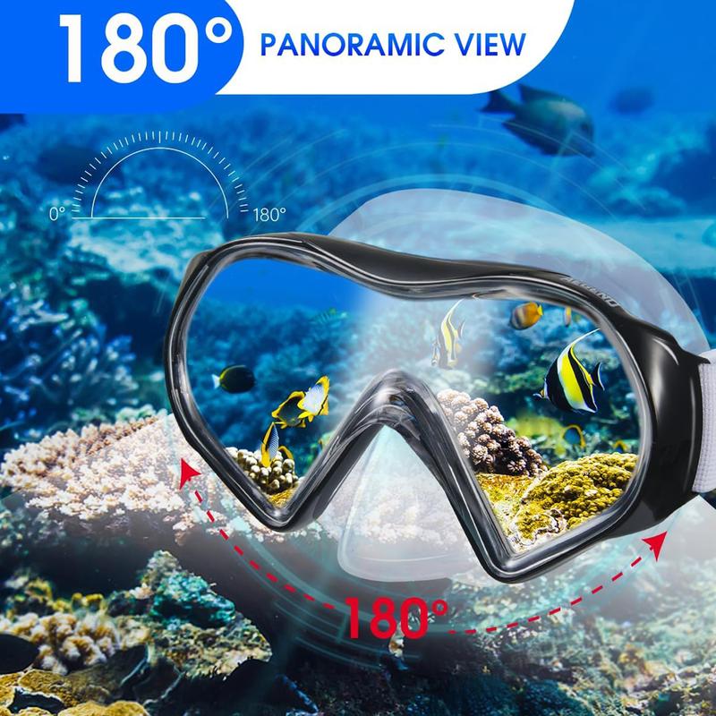 Aegend Swim Goggles with Nose Cover Adult Snorkel Mask, Tempered Glass Panoramic View No Leak Anti Fog Knitted Strap Diving Mask