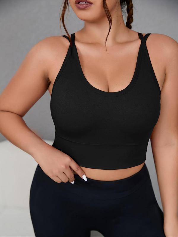 Women's Plus Size Criss Cross Backless Sports Bra, Gym Clothes Sets, Breathable Seamless Solid Sports Lingerie Top, Workout Clothes, Summer Sports Bra, Cute Gym Clothes