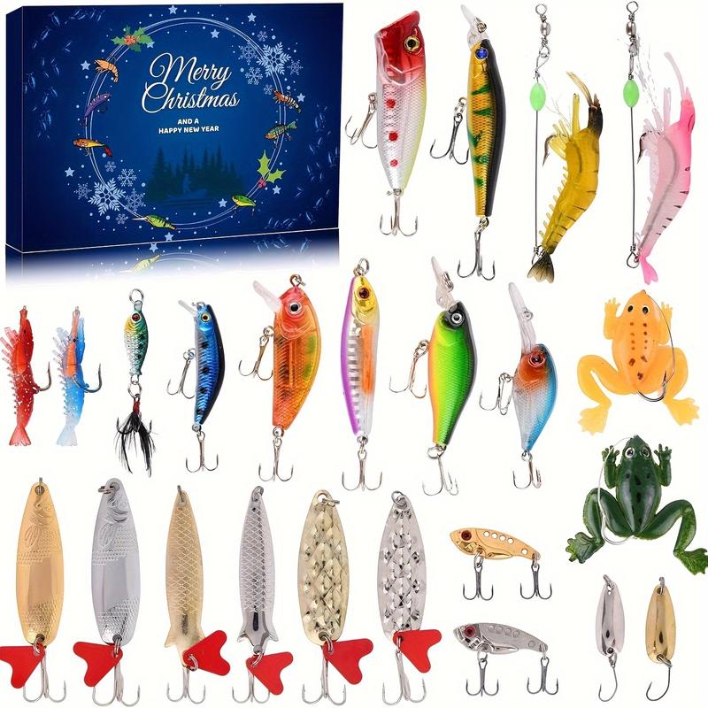 24 Days Fishing Lures Set Advent Calendar Fishing Christmas Countdown - For Fisher Adult Men Teen Boys 2024 Xmas Surprise Gift