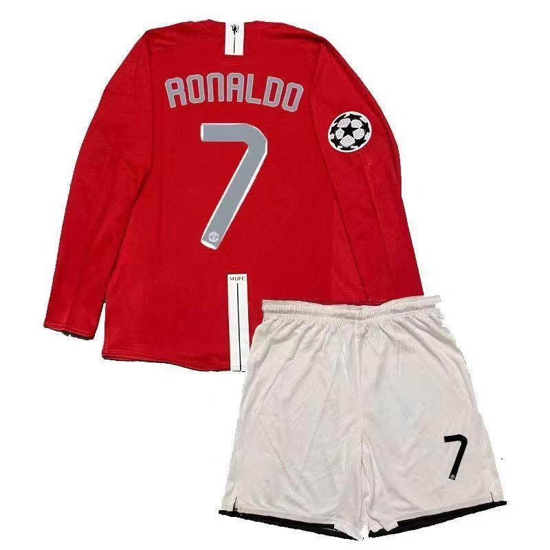 Manchester United retro jersey long-sleeved home No. 7 Cristiano Ronaldo Champions League version children's short-sleeved football jersey