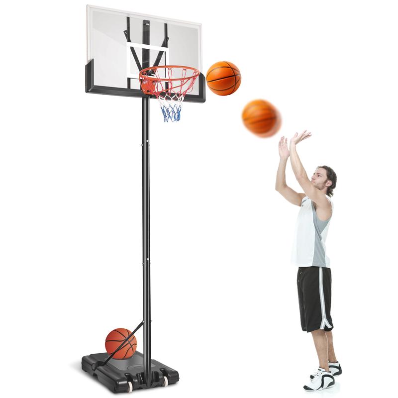 Portable Basketball Hoop with 44in Shatterproof Backboard, 4.4-10ft Height Adjustable Basketball Hoops Stand System for Kids Adults in Outdoor Indoor, with Premium PC Backboard