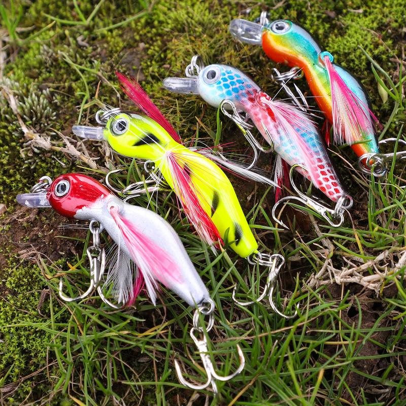 Sougayilang 4Pcs Card Fishing Lure Painting Topwater Wobblers Crankbait Pencil Artificial Hard Bait Fishing Tackle, Outdoor fishing supplies