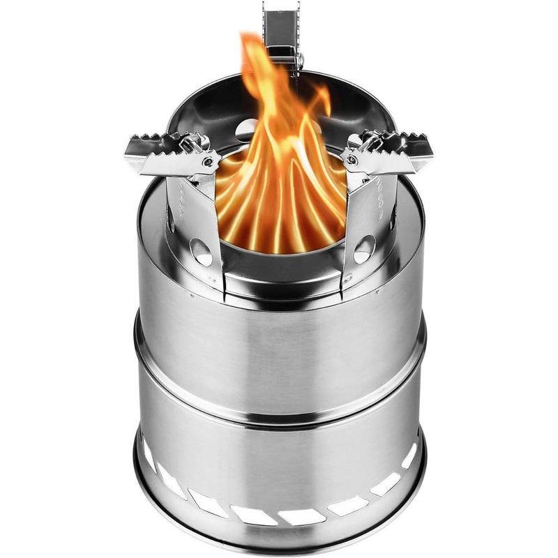 Camping Stove, Wood Stove Backpacking Survival Stove, Windproof Anti-Slip Portable Stainless Steel Wood Burning Stove with Nylon Carry Bag for Outdoor Backpacking Hiking Traveling Picnic BBQ