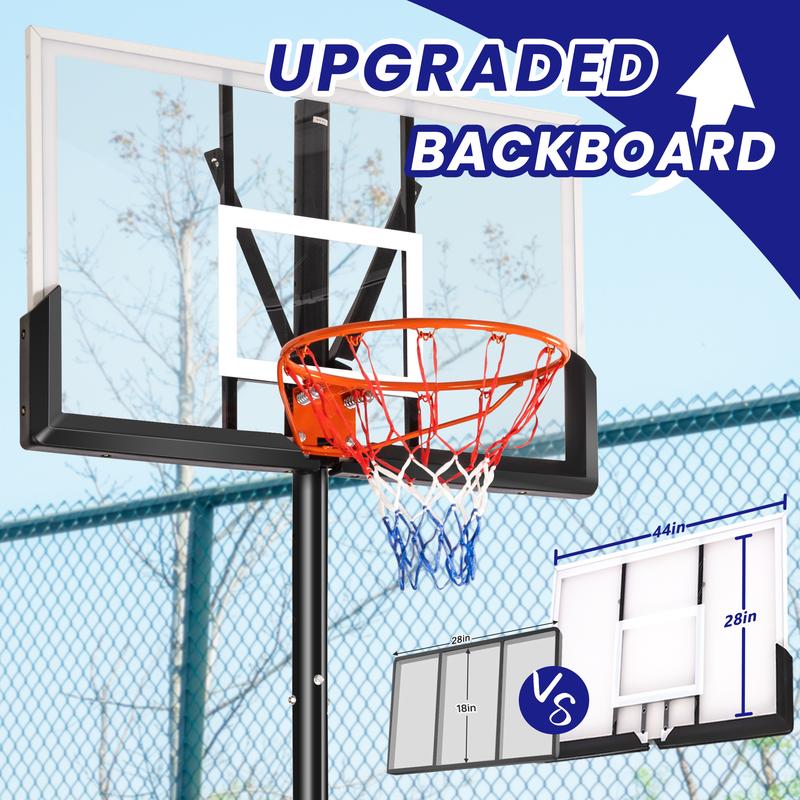 Portable Basketball Hoop with 44in Shatterproof Backboard, 4.4-10ft Height Adjustable Basketball Hoops Stand System for Kids Adults in Outdoor Indoor, with Premium PC Backboard