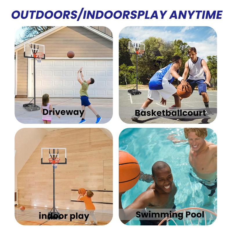 Portable Basketball Hoop with 44in Shatterproof Backboard, 4.4-10ft Height Adjustable Basketball Hoops Stand System for Kids Adults in Outdoor Indoor, with Premium PC Backboard