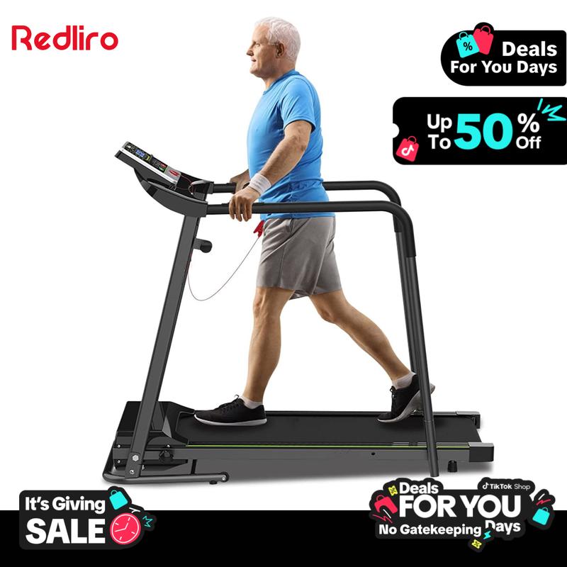 Redliro Train Walking Treadmill with Long Handrail for Balance, Recovery Fitness Exercise Machine Foldable for Home use with Holder for Phone & Cup,LCD Display, 300 lbs Capacity