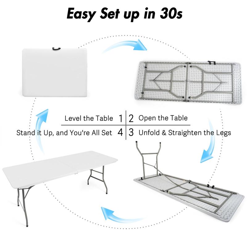 6ft Portable Folding Plastic Table for 6-8 Picnic Dining Table 71