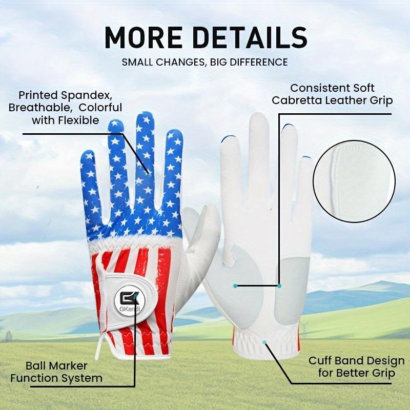 Golf Gloves Men Left Hand with Ball Marker, Mens Leather Golf Glove All Weather Grip Small Medium ML Large XL