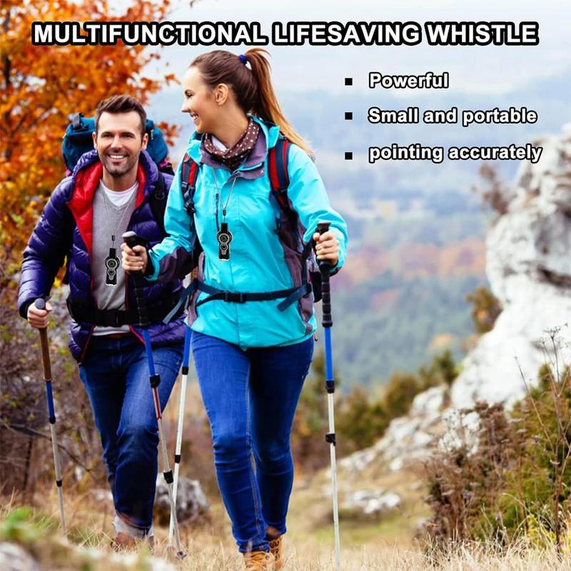 7 in 1 Emergency Safety Whistle with Lanyard, 1 Count Multifunctional Tool, Multi-functional LED Outdoor Compass Hiking Electronic Whistle, Christmas Gift