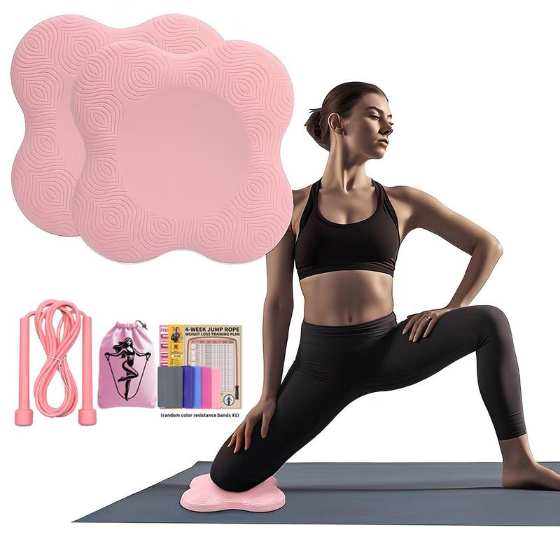 Yoga Kneeling Mat Set, 8 Counts set Yoga Kneeling Mat & Jump Rope & Stretch Band & Action Guide & Drawstring Bag, Yoga Accessories for Women & Men