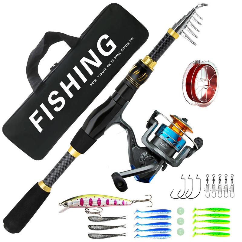 Fishing Rod Set for Christmas Gift, 1 Set Fishing Rods with Fishing Reel & Lure Accessories & Portable Fishing Rod Bag, Outdoor Fishing Accessories, Fishing Equipment, Fishing Stuff Christmas Gifts