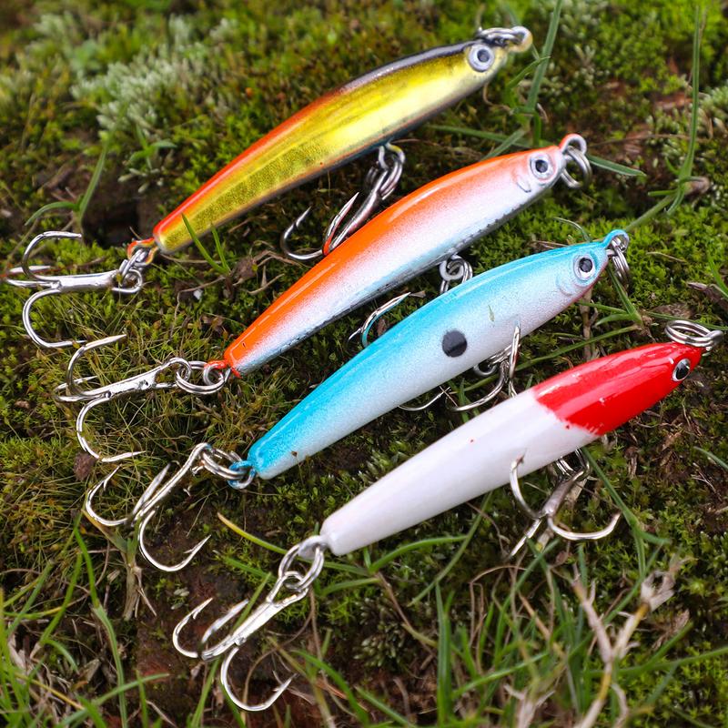 Sougayilang 4Pcs Card Fishing Lure Painting Topwater Wobblers Crankbait Pencil Artificial Hard Bait Fishing Tackle, Outdoor fishing supplies