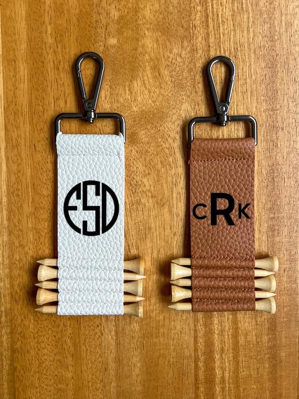 Personalized Leather Golf Bag Tag - Custom Golf Gift for Men - Monogrammed Golf Gifts For Women - Golf Tee Holder