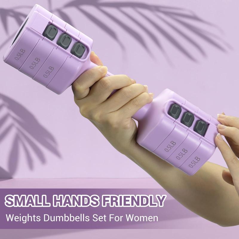 Adjustable Dumbbells Hand Weights Set:  1 Pair 4 6 8 10lb (2-5lb Each) Free Weights Fast Adjust Dumbbell Weight Set of 2 for Women Men Home Gym Workout Strength Training Equipments Purple