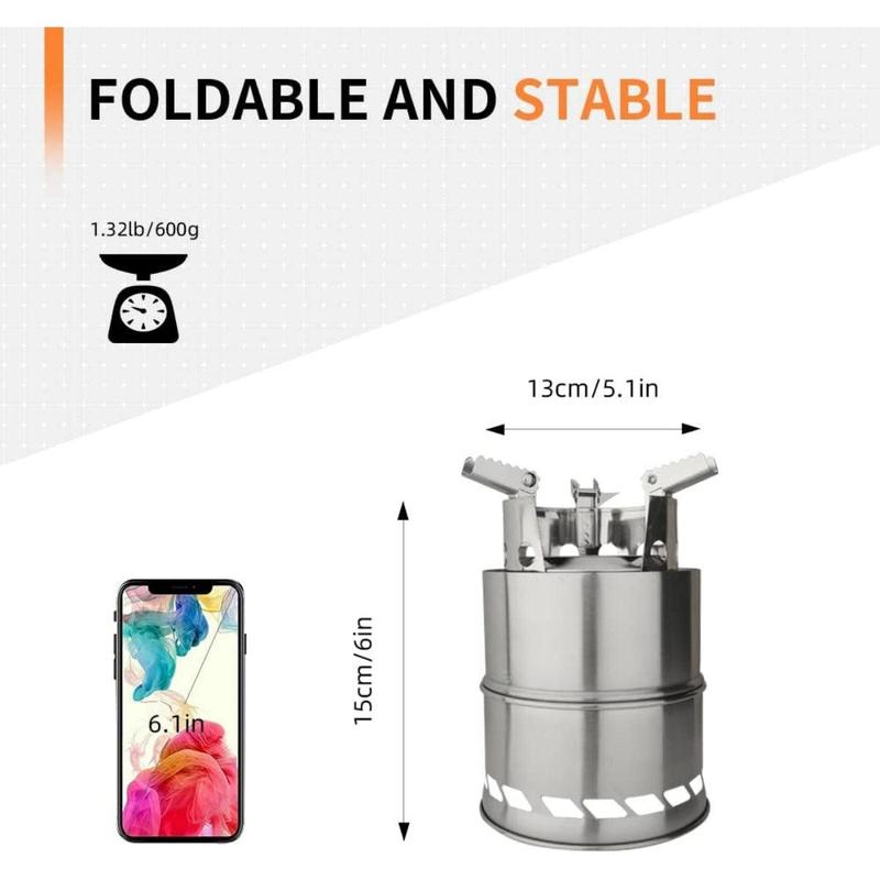 Camping Stove, Wood Stove Backpacking Survival Stove, Windproof Anti-Slip Portable Stainless Steel Wood Burning Stove with Nylon Carry Bag for Outdoor Backpacking Hiking Traveling Picnic BBQ