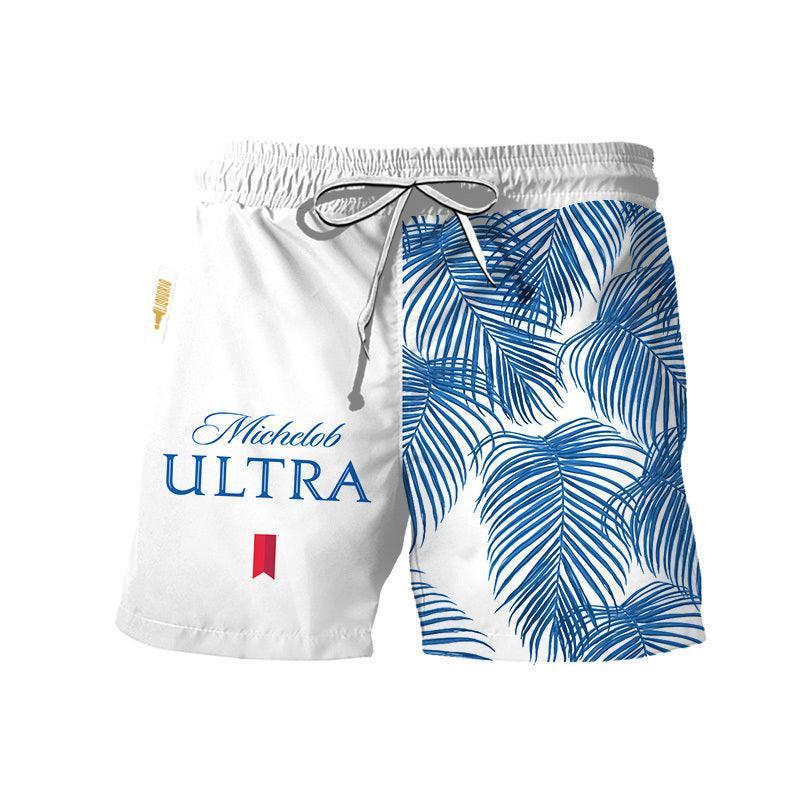 Michelob Ultra Fern Swim Trunks, Hawaiian Short Summer Gift for Men Dad Friend