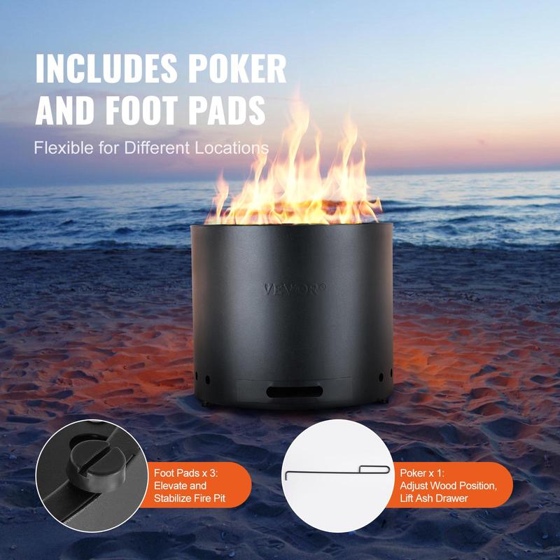 VEVOR Smokeless Fire Pit Stove Bonfire, H: 15.4 in x Dia: 19.3 in ,Wood Burning Fireplaces with Removable Ash Pan, SUS430 Stainless Steel inner Portable Outdoor Firepit, for Outdoor Patio Camping