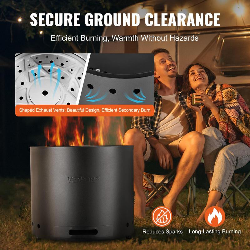 VEVOR Smokeless Fire Pit Stove Bonfire, H: 15.4 in x Dia: 19.3 in ,Wood Burning Fireplaces with Removable Ash Pan, SUS430 Stainless Steel inner Portable Outdoor Firepit, for Outdoor Patio Camping