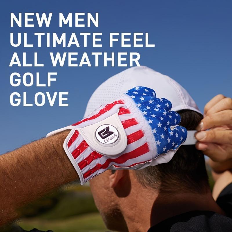 Golf Gloves Men Left Hand with Ball Marker, Mens Leather Golf Glove All Weather Grip Small Medium ML Large XL