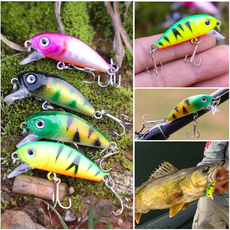 Sougayilang 4Pcs Card Fishing Lure Painting Topwater Wobblers Crankbait Pencil Artificial Hard Bait Fishing Tackle, Outdoor fishing supplies