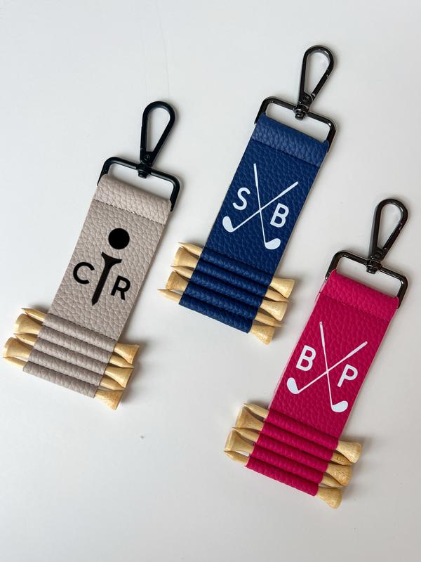 Personalized Leather Golf Bag Tag - Custom Golf Gift for Men - Monogrammed Golf Gifts For Women - Golf Tee Holder