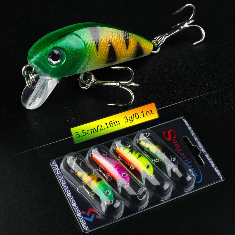 Sougayilang 4Pcs Card Fishing Lure Painting Topwater Wobblers Crankbait Pencil Artificial Hard Bait Fishing Tackle, Outdoor fishing supplies