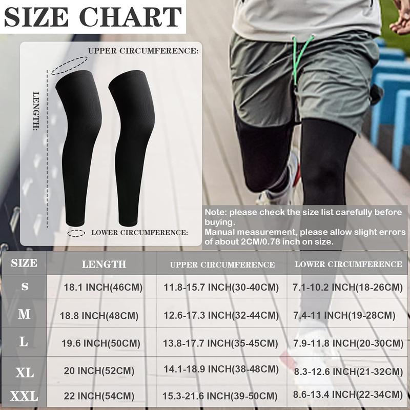 2Pairs Leg Sleeves,Full Leg Compression Sleeve,Compression Long Knee Sleeve,Sports Compression UV Long Leg Sleeves with Anti-slip Silicone Strips for Men Women Running Basketball Football(White&Black)