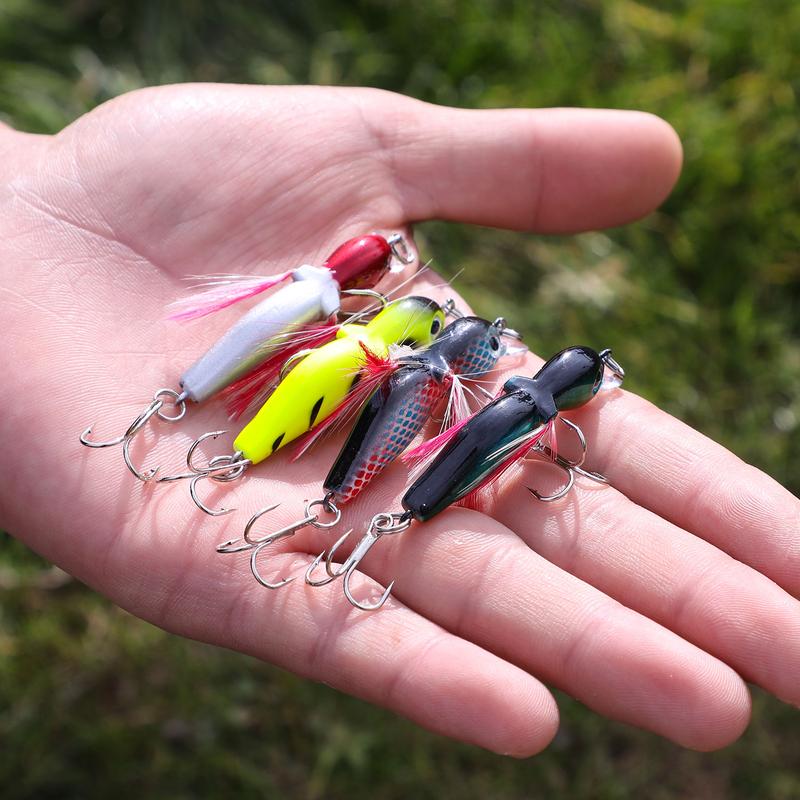 Sougayilang 4Pcs Card Fishing Lure Painting Topwater Wobblers Crankbait Pencil Artificial Hard Bait Fishing Tackle, Outdoor fishing supplies