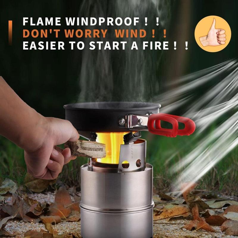 Camping Stove, Wood Stove Backpacking Survival Stove, Windproof Anti-Slip Portable Stainless Steel Wood Burning Stove with Nylon Carry Bag for Outdoor Backpacking Hiking Traveling Picnic BBQ