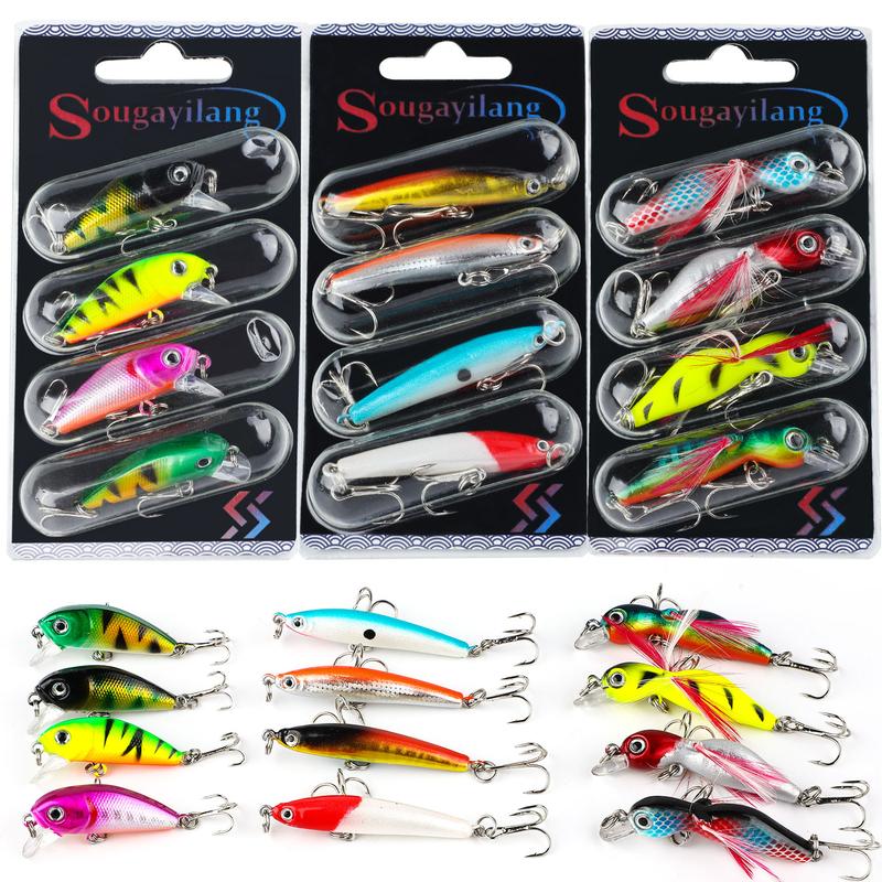 Sougayilang 4Pcs Card Fishing Lure Painting Topwater Wobblers Crankbait Pencil Artificial Hard Bait Fishing Tackle, Outdoor fishing supplies