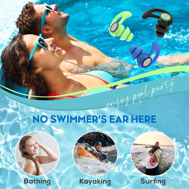 Hearprotek HP20 2 Pairs Ear Plugs for Swimming , Reusable Custom-fit Swim Water Ear Plugs Men Women for Swimmers Shower Pool Bath Surfing Kayaking Canoeing(Black) reusable hearing