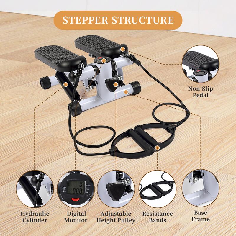 Stair Stepper for Exercises with Resistance Band, Stair Stepping FitnessExercise Home Workout Equipment for Full Body Workout,Step Machine w LCD Monitor