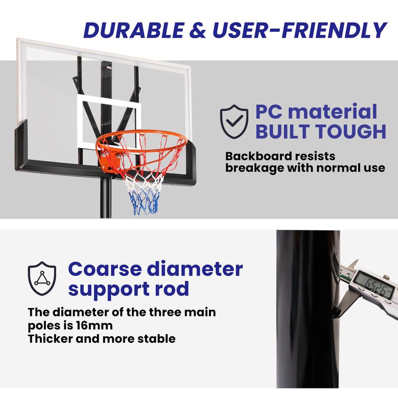 Portable Basketball Hoop with 44in Shatterproof Backboard, 4.4-10ft Height Adjustable Basketball Hoops Stand System for Kids Adults in Outdoor Indoor, with Premium PC Backboard