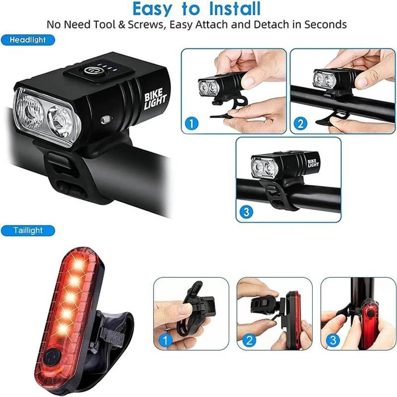 Bike Light, USB Rechargeable Bike Front Light & Tail Light Set, Waterproof Safety Bike Front Light Bike Rear Light, Suitable for Road, Mountain, Night Riding