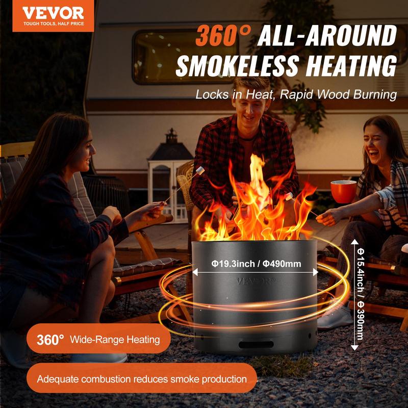 VEVOR Smokeless Fire Pit Stove Bonfire, H: 15.4 in x Dia: 19.3 in ,Wood Burning Fireplaces with Removable Ash Pan, SUS430 Stainless Steel inner Portable Outdoor Firepit, for Outdoor Patio Camping