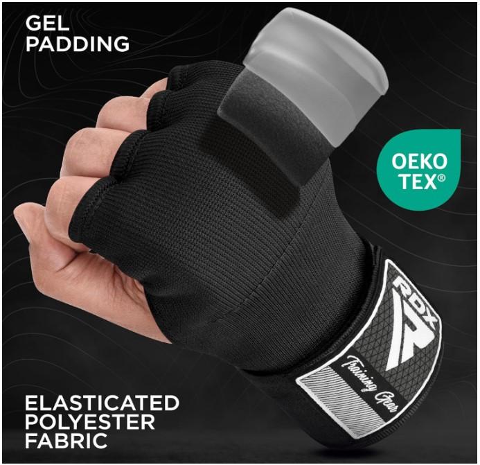 RDX Gel Boxing Hand Wraps Inner Gloves Men Women, Quick 75cm Long Wrist Straps, Elasticated Padded Fist Under Mitts Protection, Muay Thai MMA Kickboxing Martial Arts Punching Training Bandages - Size L