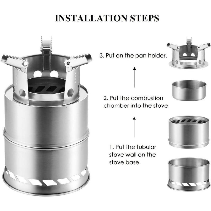 Camping Stove, Wood Stove Backpacking Survival Stove, Windproof Anti-Slip Portable Stainless Steel Wood Burning Stove with Nylon Carry Bag for Outdoor Backpacking Hiking Traveling Picnic BBQ