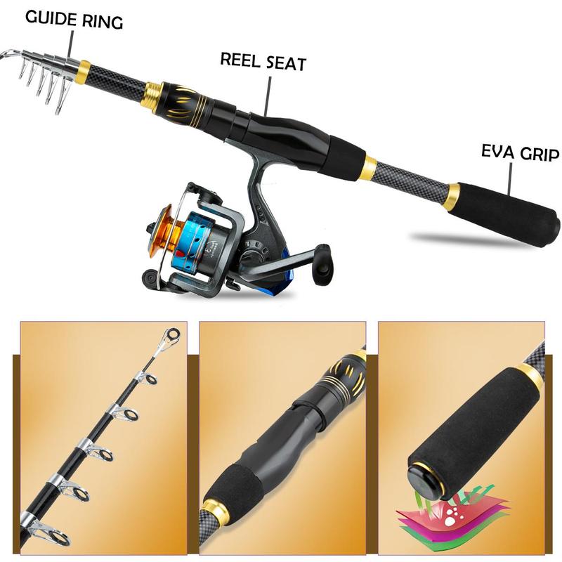 Fishing Rod Set for Christmas Gift, 1 Set Fishing Rods with Fishing Reel & Lure Accessories & Portable Fishing Rod Bag, Outdoor Fishing Accessories, Fishing Equipment, Fishing Stuff Christmas Gifts