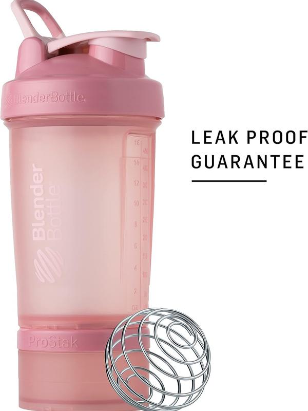 BlenderBottle Shaker Bottle with Pill Organizer and Storage for Protein Powder, ProStak System, 22-Ounce, Rose Pink