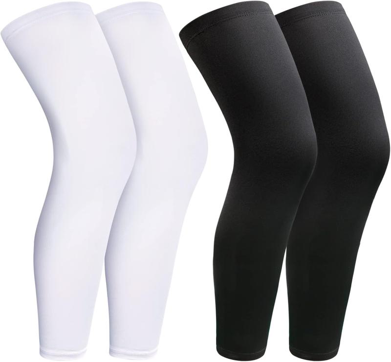 2Pairs Leg Sleeves,Full Leg Compression Sleeve,Compression Long Knee Sleeve,Sports Compression UV Long Leg Sleeves with Anti-slip Silicone Strips for Men Women Running Basketball Football(White&Black)