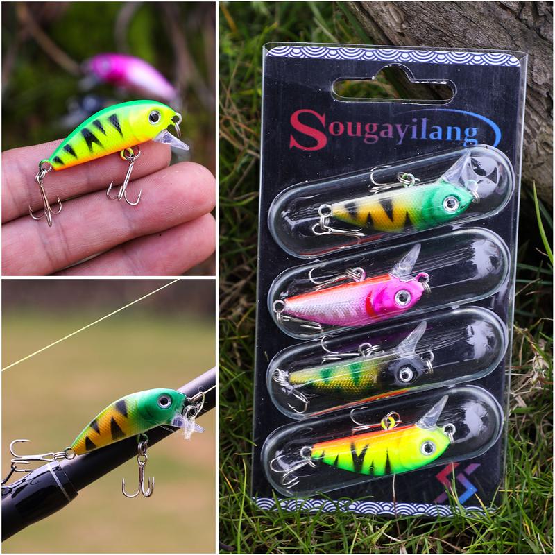 Sougayilang 4Pcs Card Fishing Lure Painting Topwater Wobblers Crankbait Pencil Artificial Hard Bait Fishing Tackle, Outdoor fishing supplies