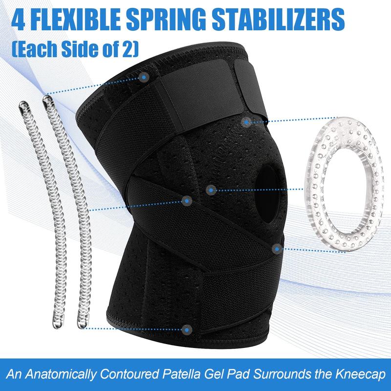 For Knee Support Patella Stabilization Knee Support, Adjustable Knee Support with Patella Gel Pad and Side Spring Stabilizer, Sports Knee Support Outdoor Mountaineering Football Dance Running, Breathable Protective Gear