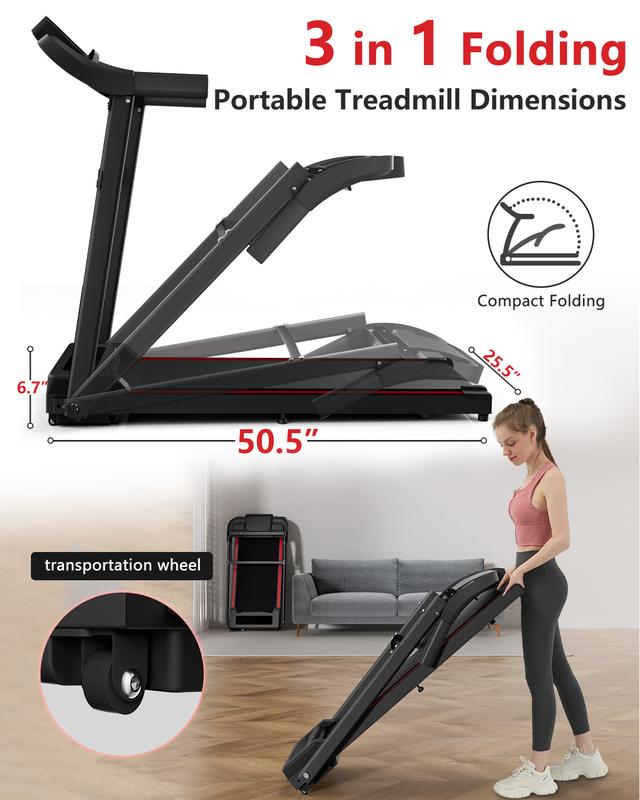 VIPLAT Folding Treadmill,3 in1 Walking pad Treadmill,Treadmill for HomeTreadmill for Running,2.5 HP,7.5MPH,300LBS Capacity- 2 Years Warranty