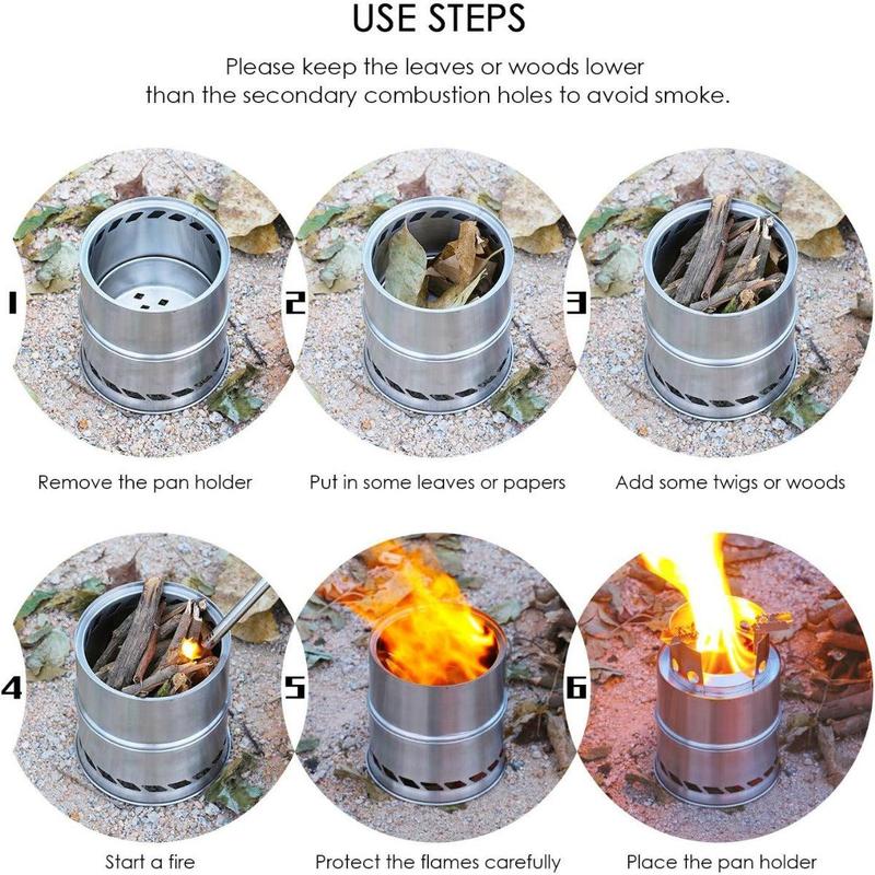 Camping Stove, Wood Stove Backpacking Survival Stove, Windproof Anti-Slip Portable Stainless Steel Wood Burning Stove with Nylon Carry Bag for Outdoor Backpacking Hiking Traveling Picnic BBQ