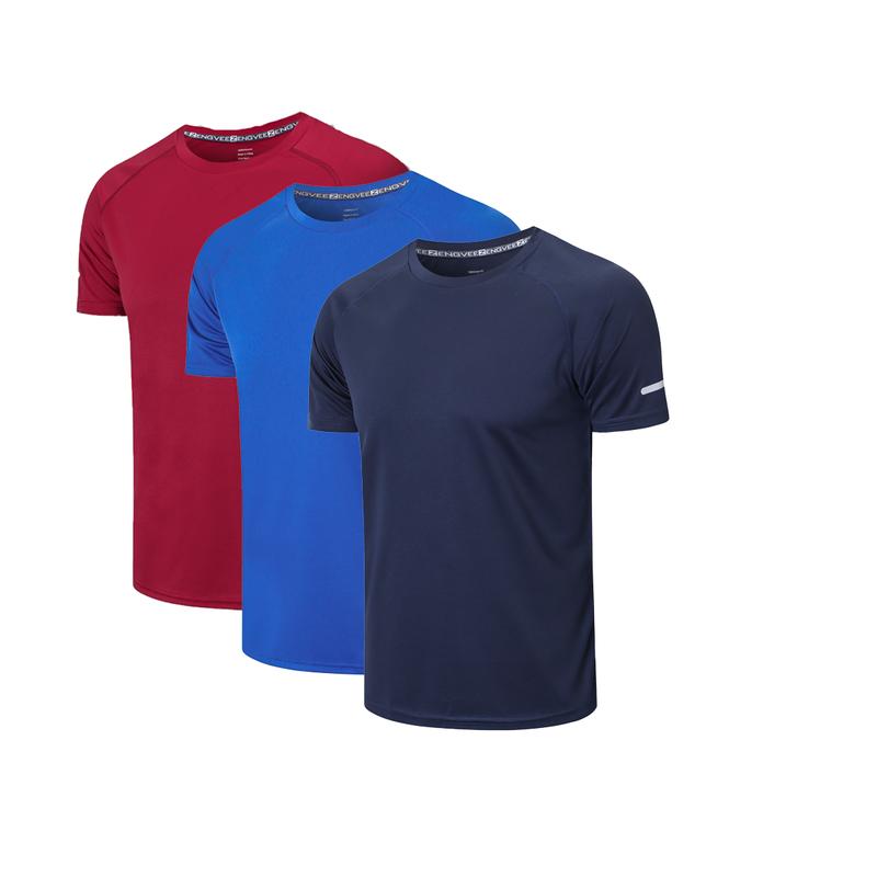 3 7 Men's Round Neck Solid Color Tops, Simple Yoga Men's Short Sleeve, Breathable Activewear Multisport Athlete T-shirt, Running Basketball Gym Wear