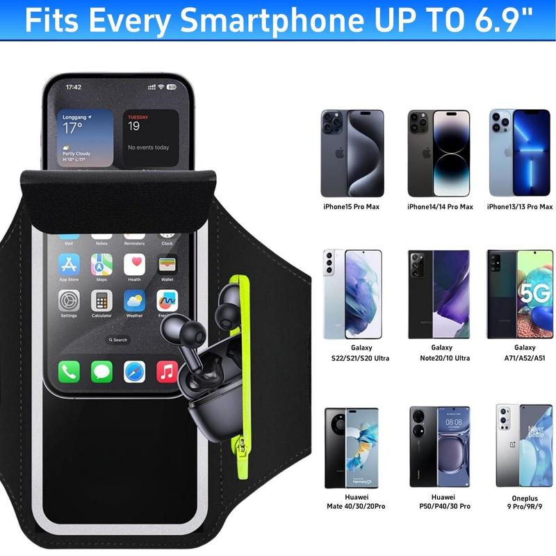 Running Armband, Sports Phone Holder for iPhone 15 14 13 12 11 Pro Max Plus, Galaxy S24 S23 S22 S21, Fitness Workout Armband Protective Case with Earphones Pocket & Card Slot, Phone Accessories