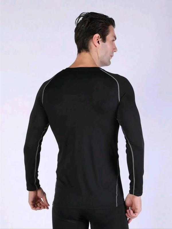 Men's Solid Long Sleeve Compression Shapewear Tee, Casual Breathable Quick Drying T-shirt for Gym Workout Running, Men's Shapewear Top for All Seasons