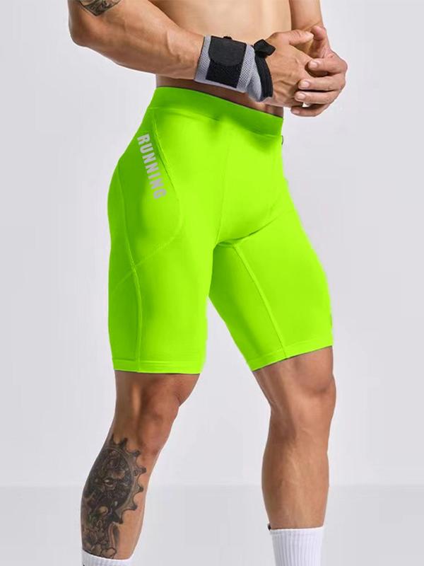 Men's Letter Print Compression Shorts, Quick Drying Breathable Skinny Shorts, Men's Bottoms for Gym Running Outdoor Wear